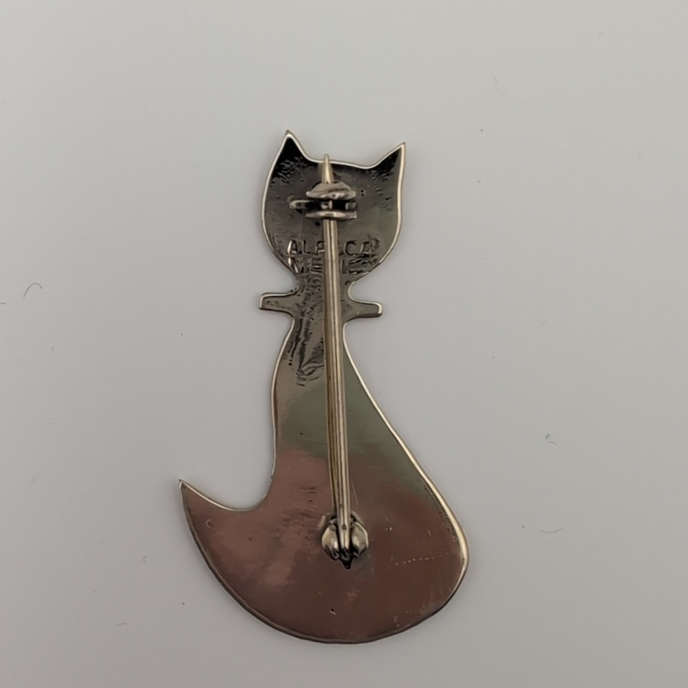 Cat Pendant Brooch - Green Abalone Accent - Picture 5 of 6